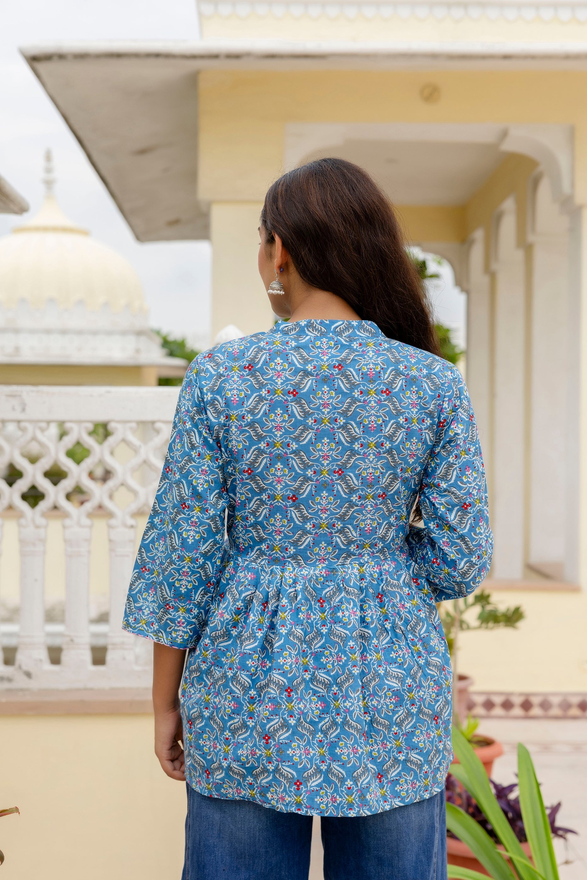 Floraza Royal Blue Cotton Top Me & My