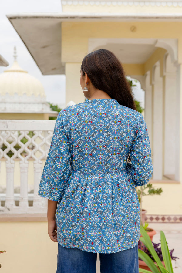 Floraza Royal Blue Cotton Top