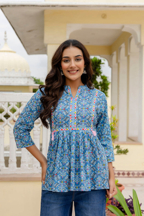 Floraza Royal Blue Cotton Top