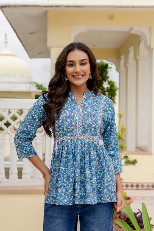 Floraza Royal Blue Cotton Top - Me&My