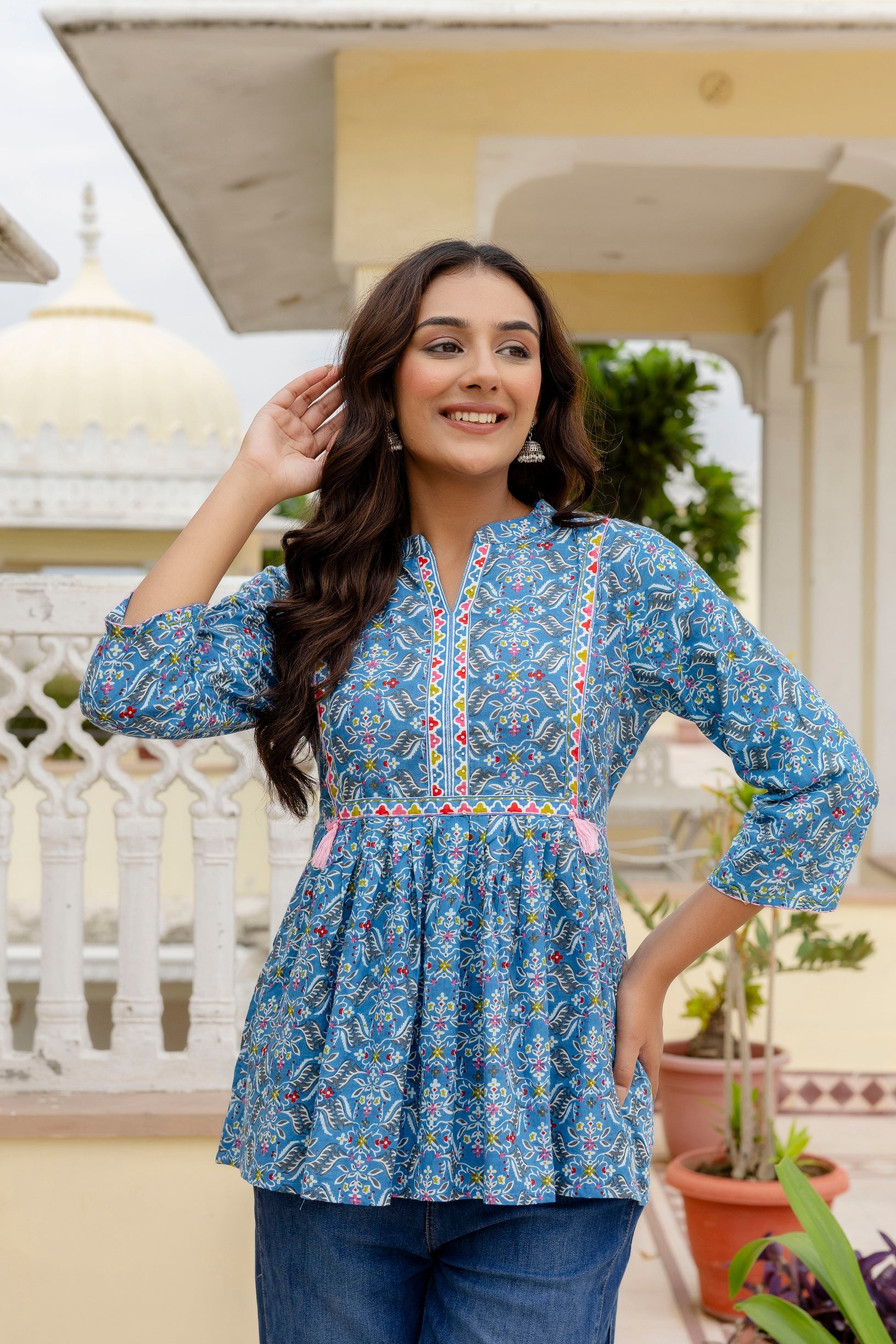 Floraza Royal Blue Cotton Top Me & My