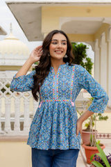 Floraza Royal Blue Cotton Top - Me&My