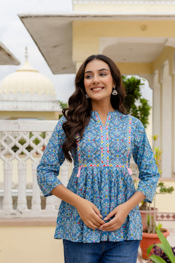 Floraza Royal Blue Cotton Top