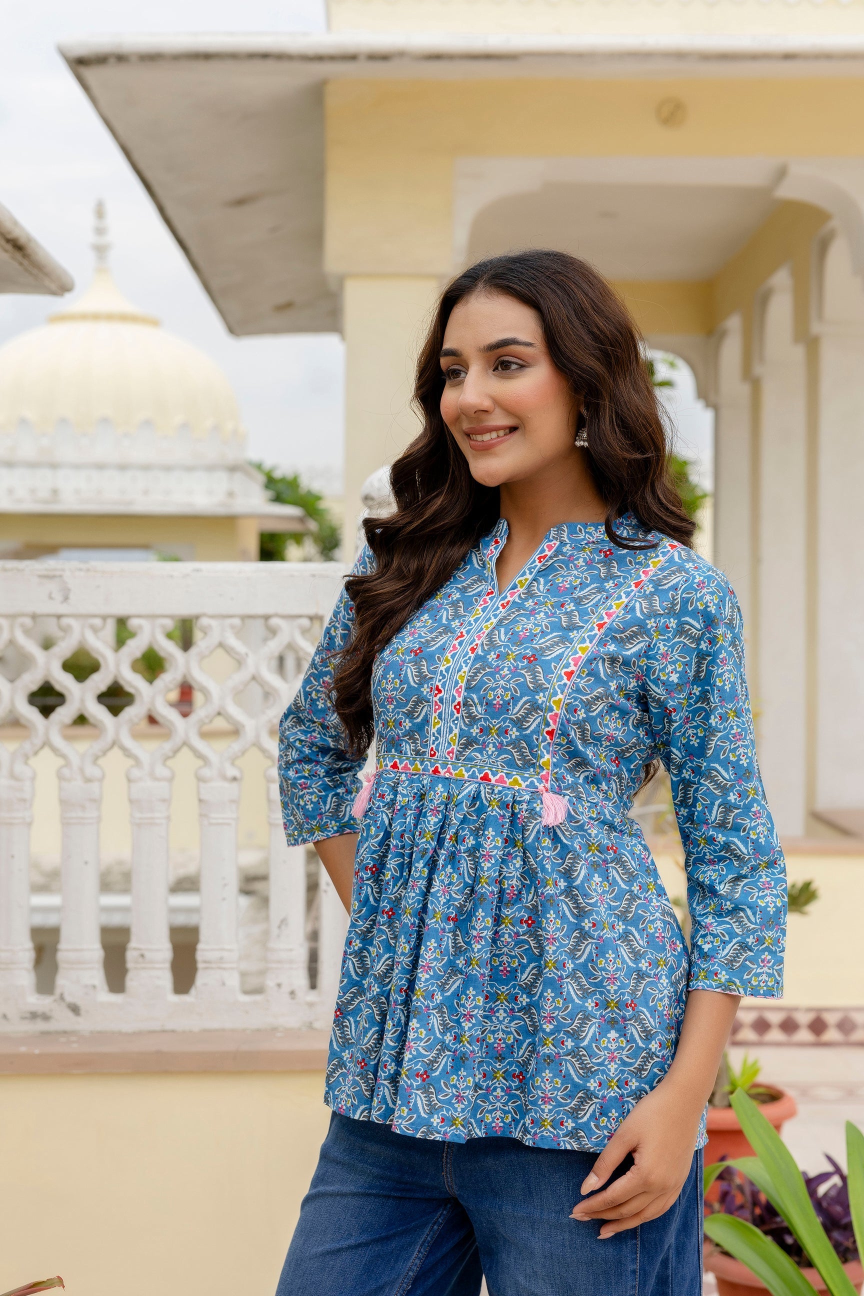 Floraza Royal Blue Cotton Top Me & My
