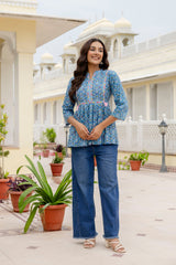 Floraza Royal Blue Cotton Top - Me&My