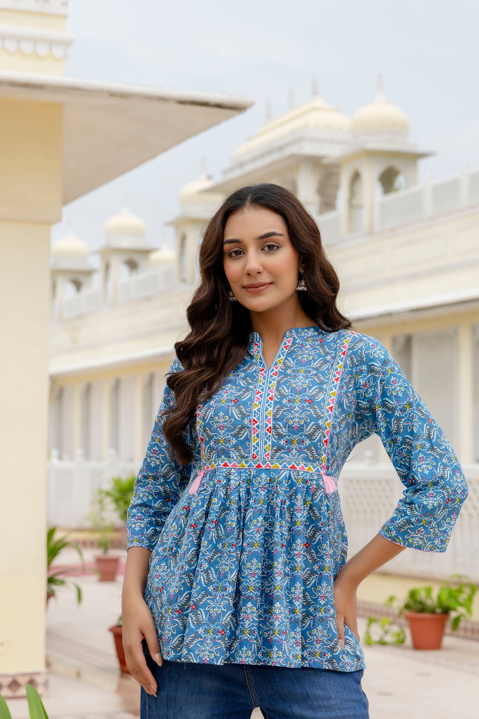 Floraza Royal Blue Cotton Top Me & My