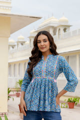 Floraza Royal Blue Cotton Top Me & My