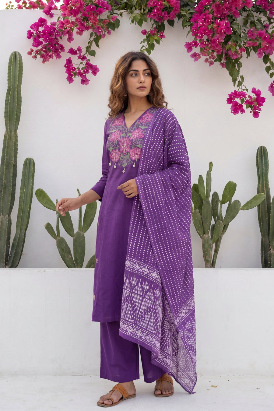Plum Boota Sovereign Embroidered Cotton Dupatta Set — image 5