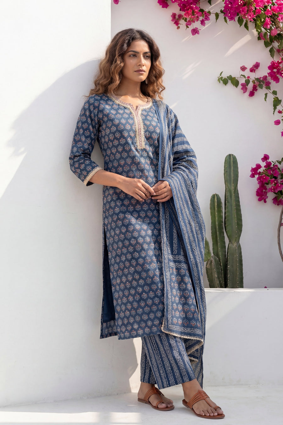 Indigo Boota Crest Floral Cotton Dupatta Set — image 12