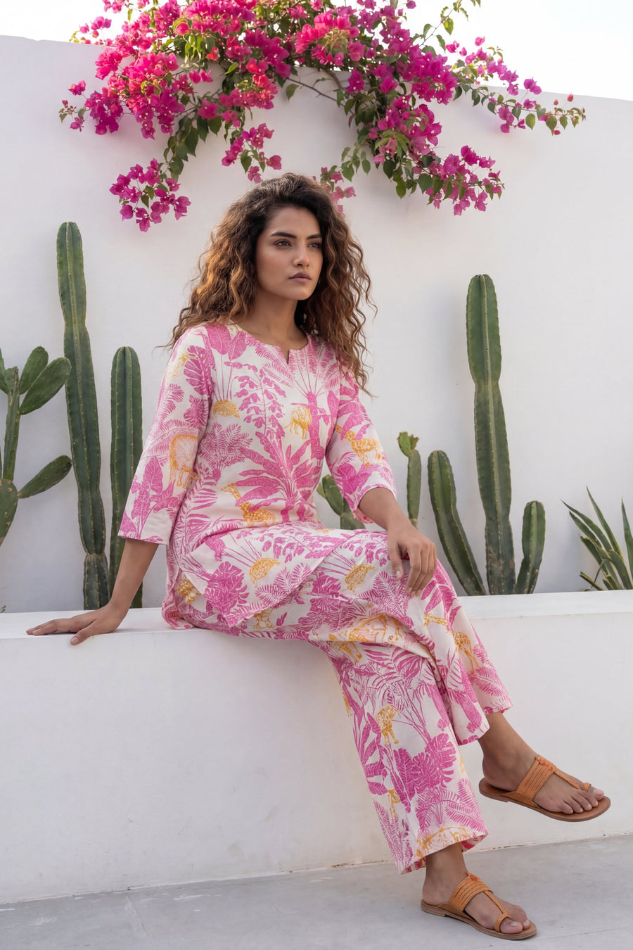 Safari Chic Bright Pink Leopard Palm Cotton Co-ord Set — image 10