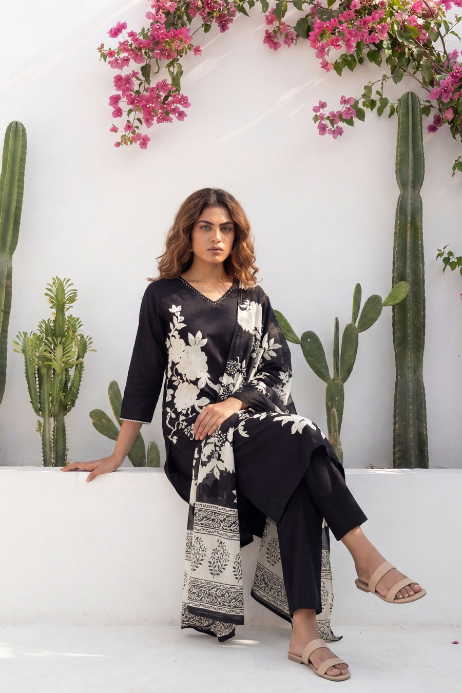 Obsidian Garden Drift Floral Cotton Dupatta Set — image 5