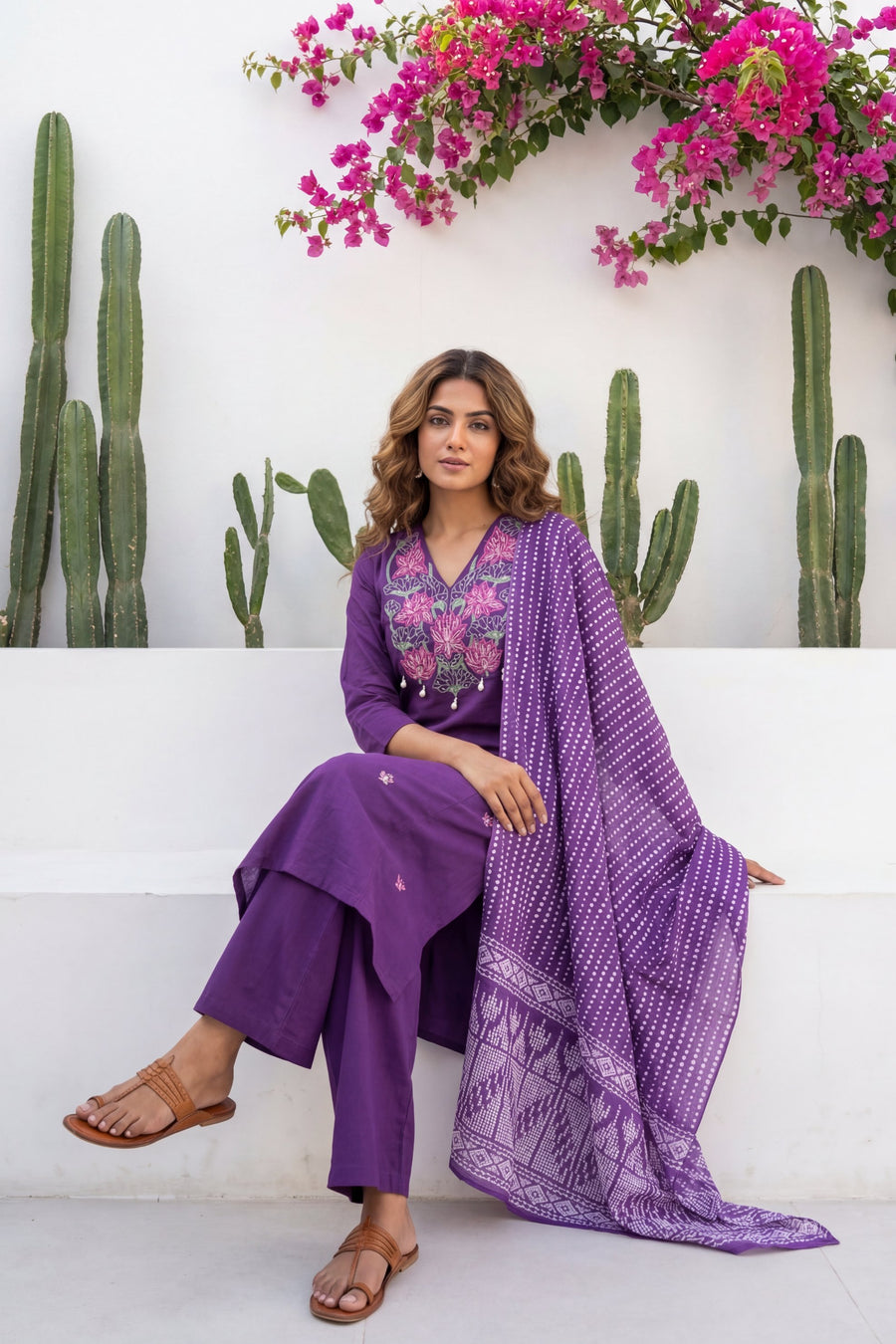 Plum Boota Sovereign Embroidered Cotton Dupatta Set — image 10