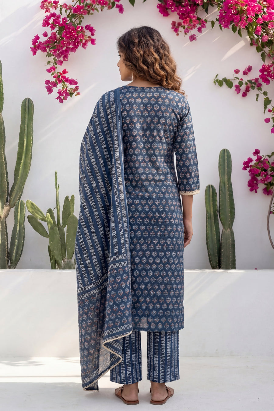 Indigo Boota Crest Floral Cotton Dupatta Set — image 5