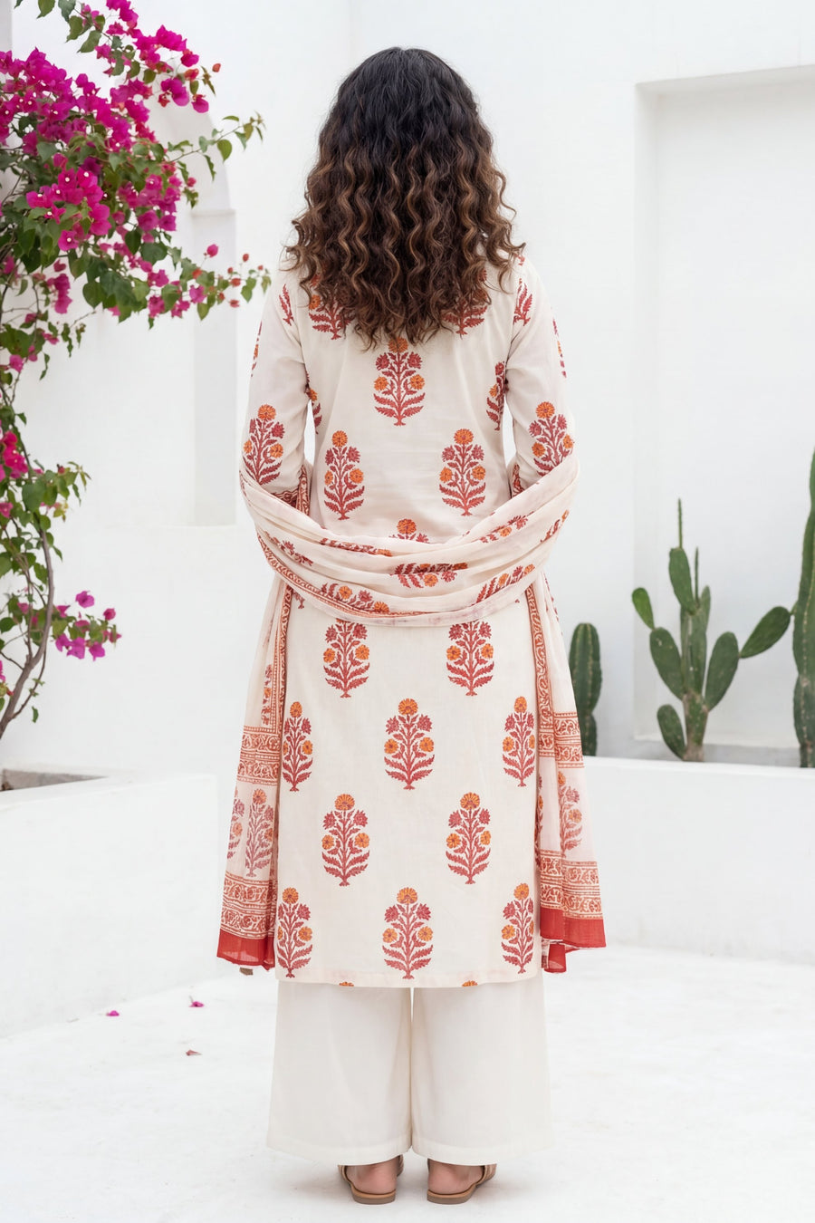 Ivory Boota Tassel Floral Cotton Dupatta Set — image 12