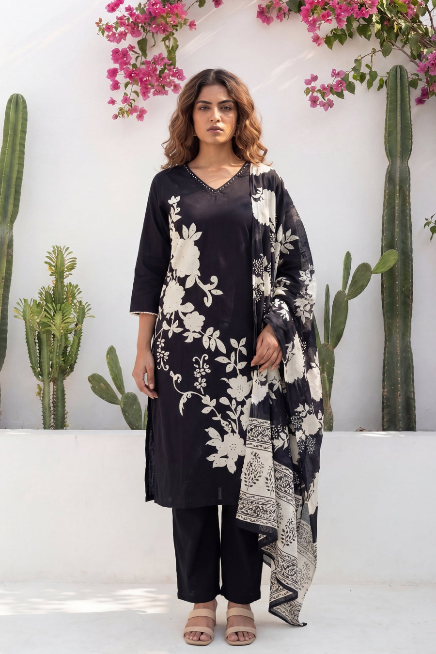 Obsidian Garden Drift Floral Cotton Dupatta Set — image 7