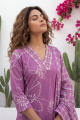 Mauve Garden Drift Floral Cotton Dupatta Set | Me&My