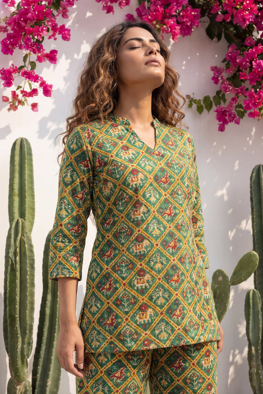 Geometric Heritage Green Ikat Cotton Co-ord Set — image 5