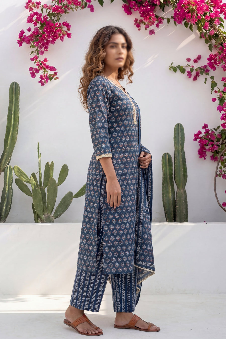 Indigo Boota Crest Floral Cotton Dupatta Set — image 11