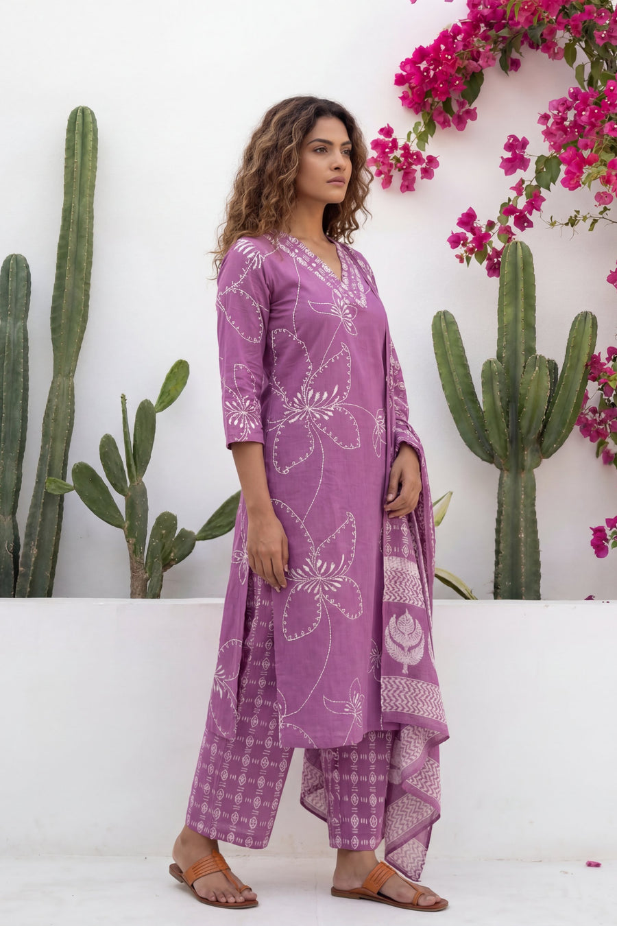 Mauve Garden Drift Floral Cotton Dupatta Set — image 10