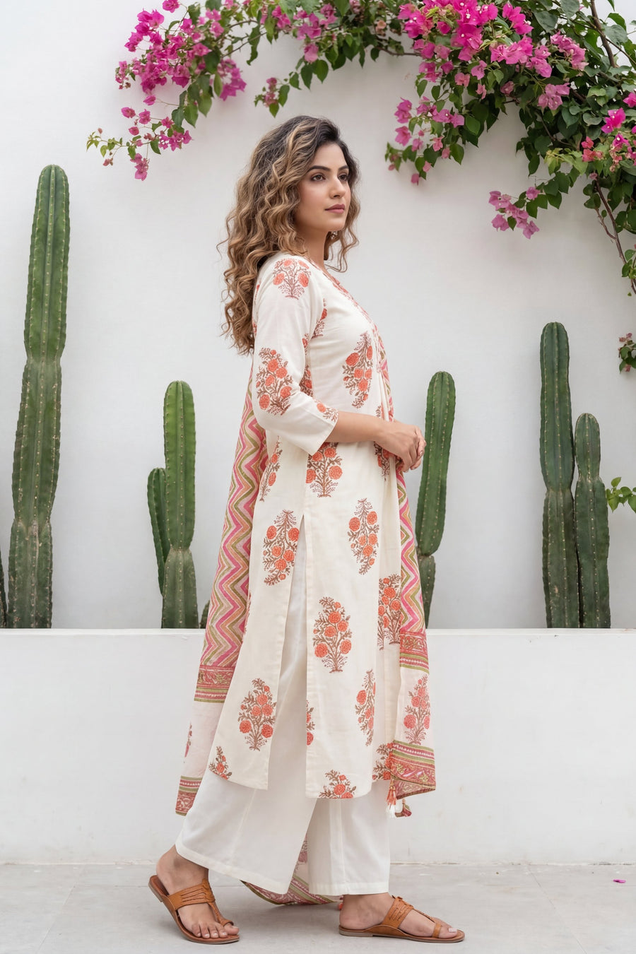 Ivory Boota Tassel Floral Cotton Dupatta Set — image 9