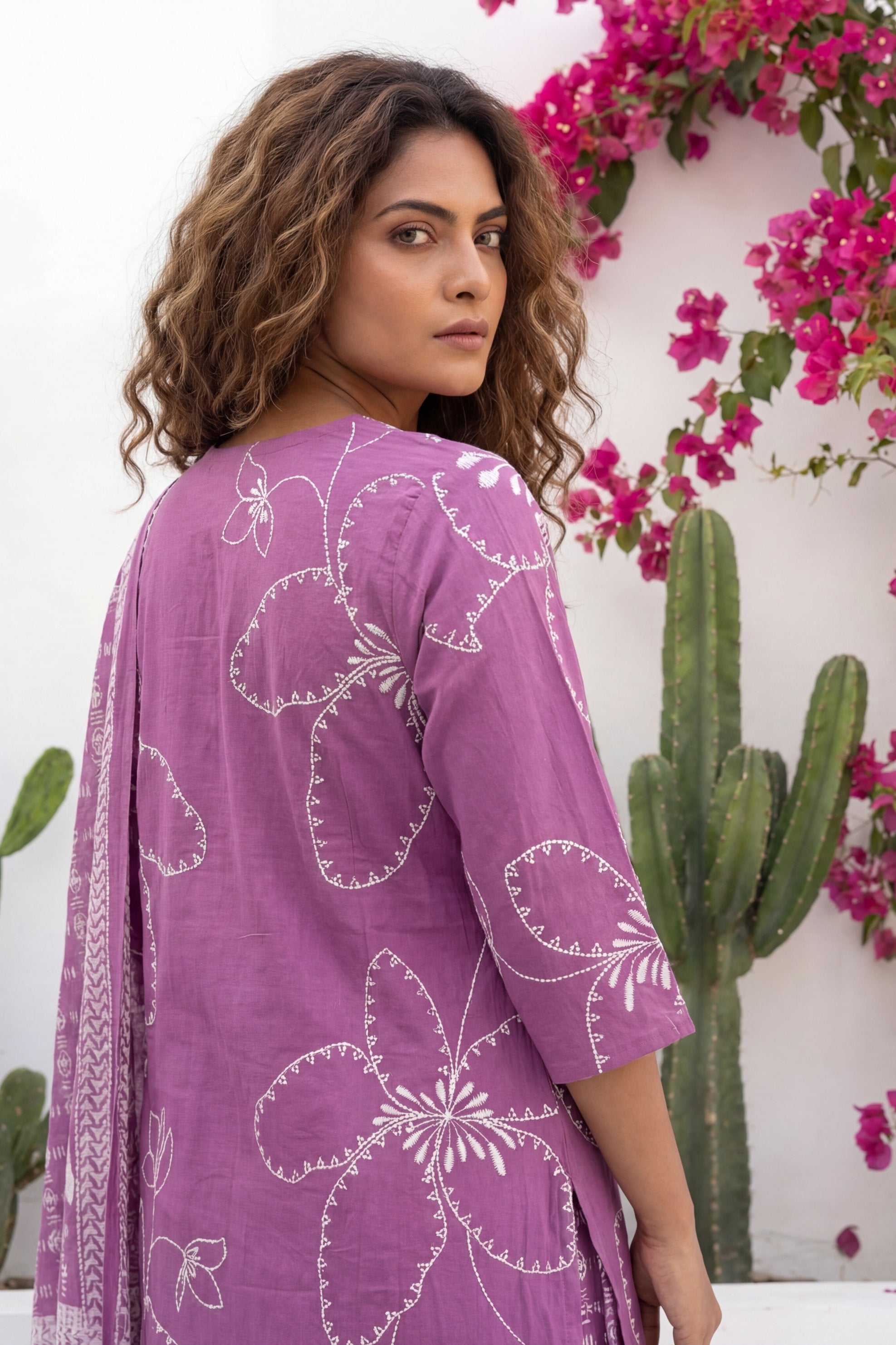 Mauve Garden Drift Floral Cotton Dupatta Set | Me&My