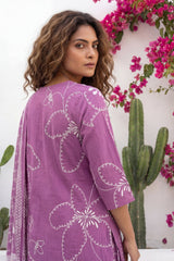 Mauve Garden Drift Floral Cotton Dupatta Set | Me&My