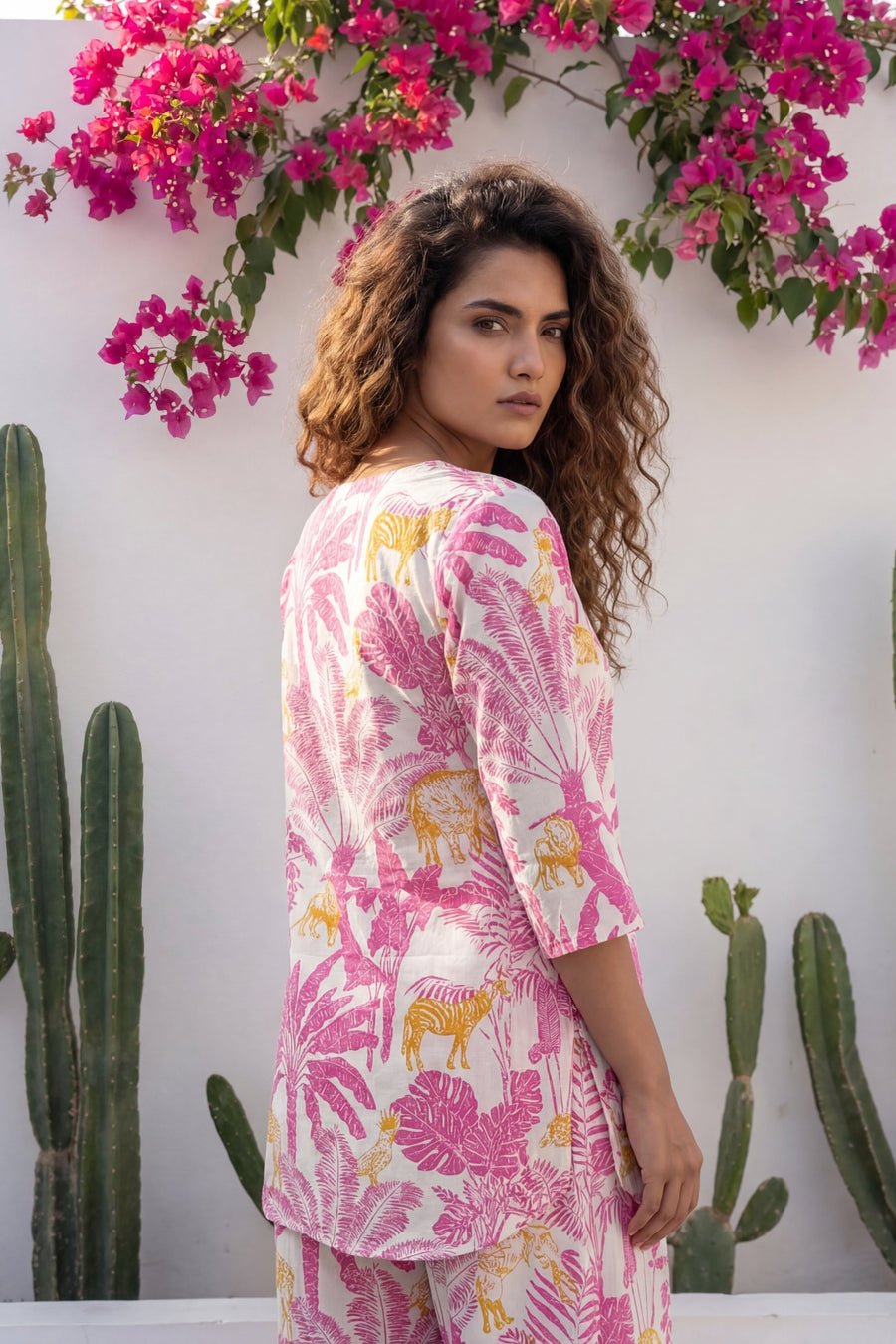 Safari Chic Bright Pink Leopard Palm Cotton Co-ord Set — image 2