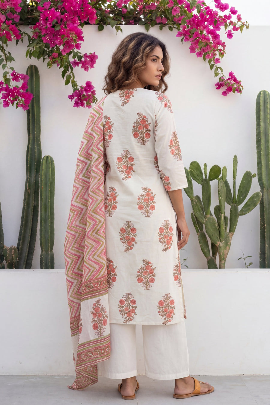 Ivory Boota Tassel Floral Cotton Dupatta Set — image 7