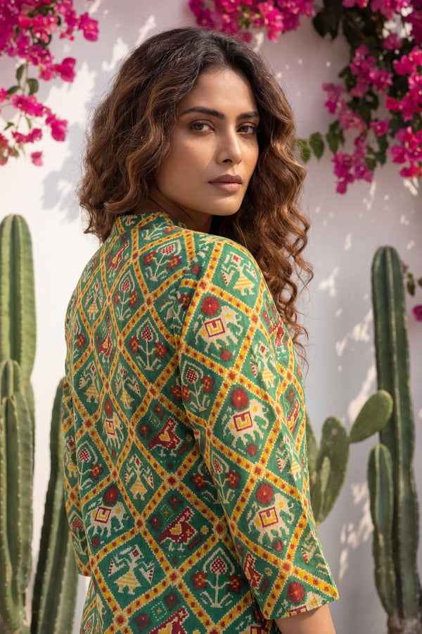 Geometric Heritage Green Ikat Cotton Co-ord Set