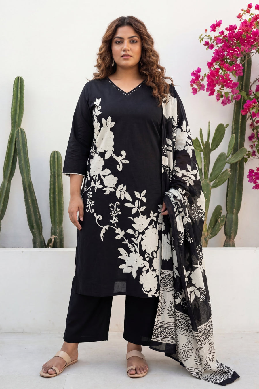Obsidian Garden Drift Floral Cotton Dupatta Set — image 10