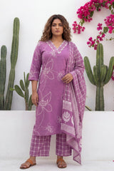Mauve Garden Drift Floral Cotton Dupatta Set | Me&My