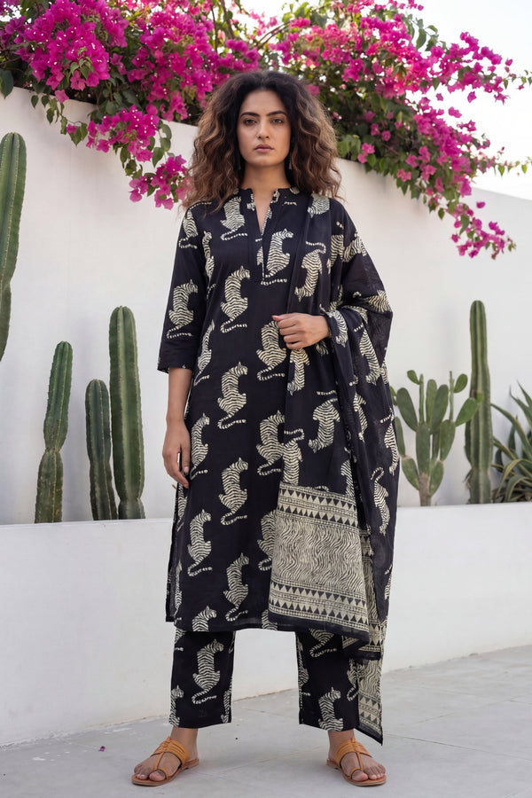 Phantom Wild Crest Tiger Cotton Dupatta Set