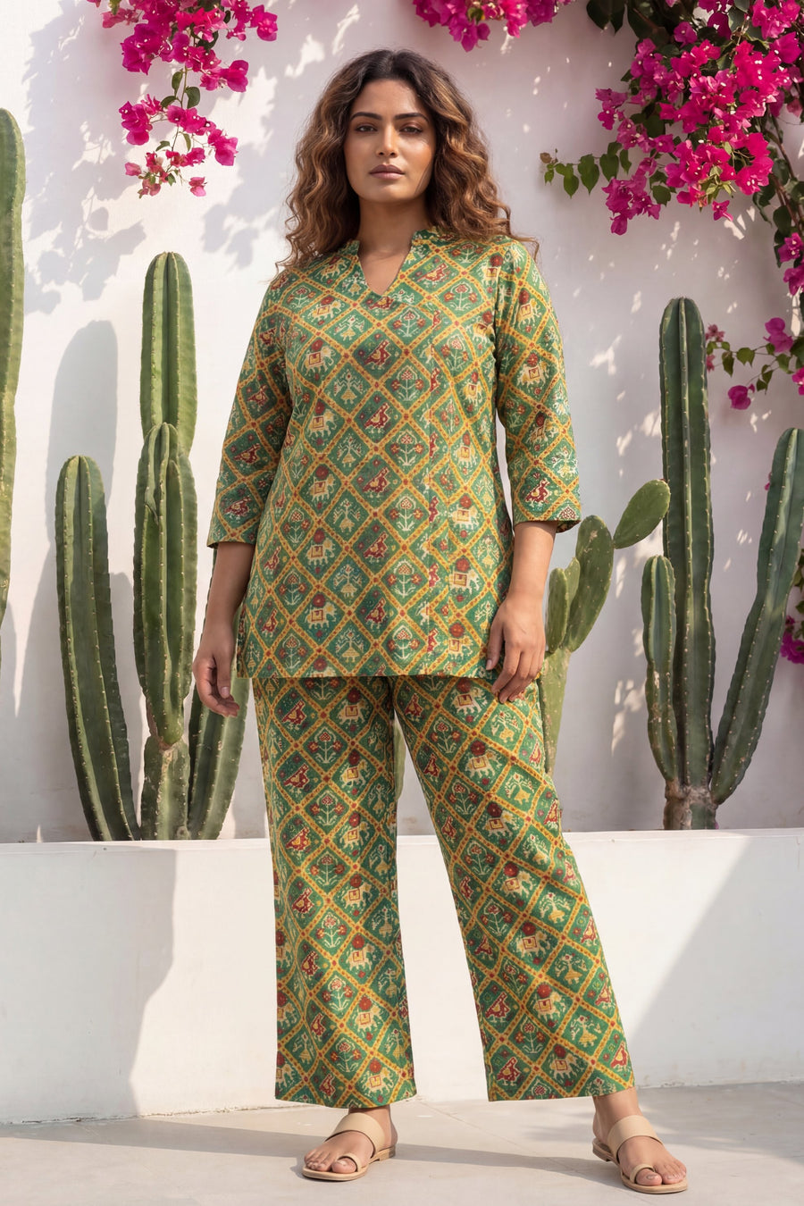 Geometric Heritage Green Ikat Cotton Co-ord Set — image 3