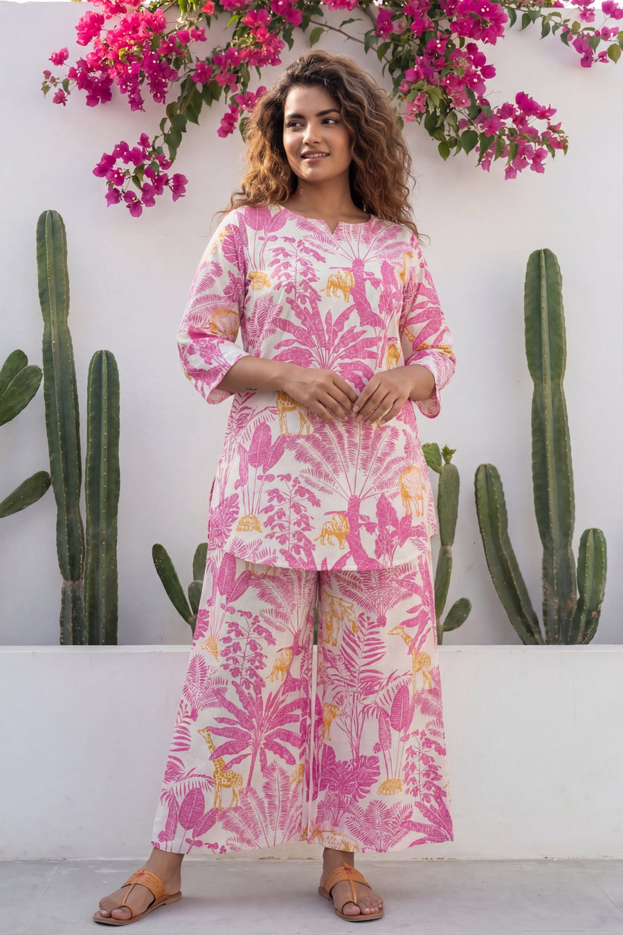 Safari Chic Bright Pink Leopard Palm Cotton Co-ord Set — image 5