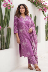 Mauve Garden Drift Floral Cotton Dupatta Set | Me&My