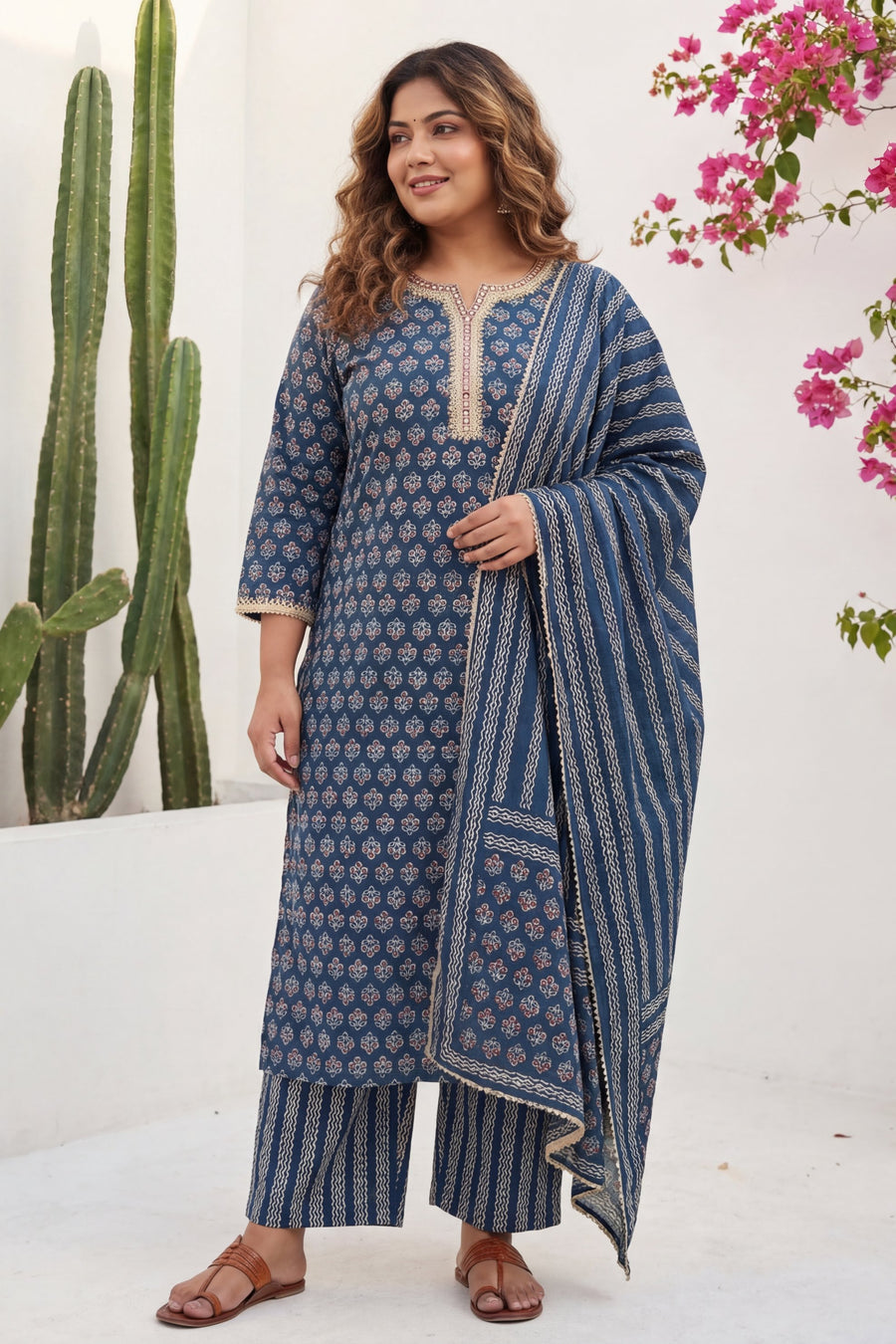 Indigo Boota Crest Floral Cotton Dupatta Set — image 10