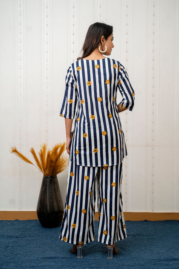 Ocean Stripes Blue Cotton Co-ord Set