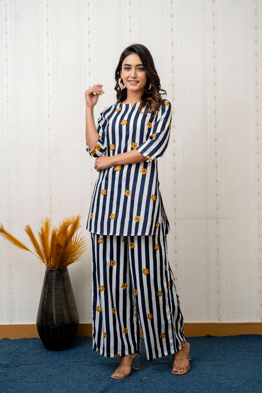 Ocean Stripes Blue Cotton Co-ord Set - Me&My