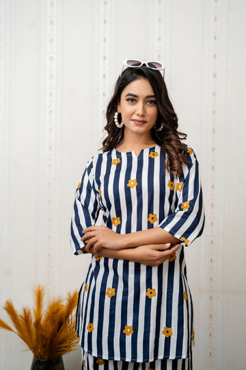 Ocean Stripes Blue Cotton Co-ord Set