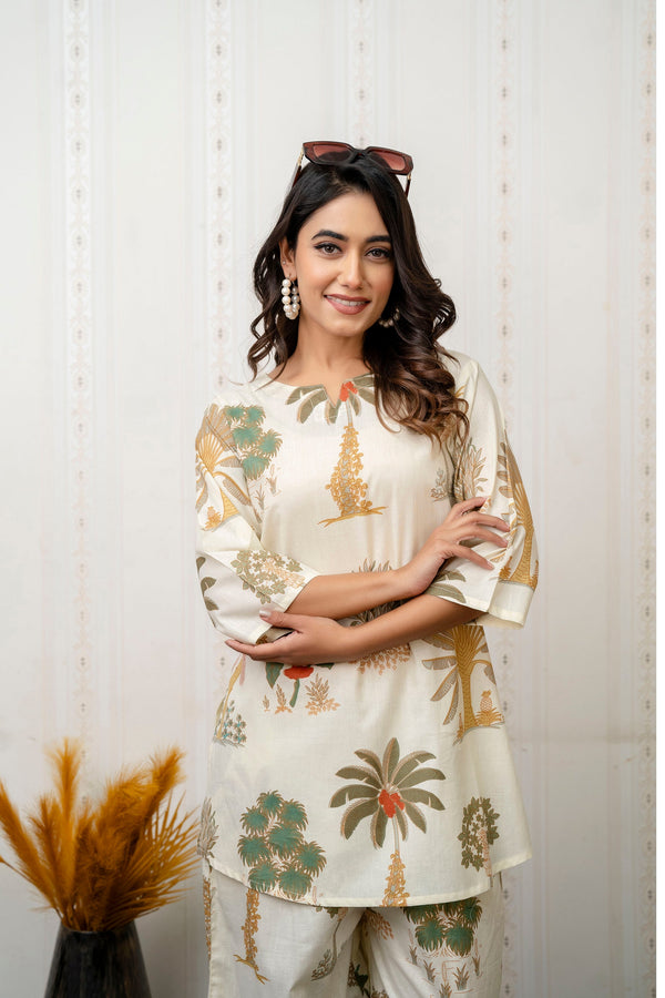 Garden Breeze White Botanical Cotton Co-ord Set