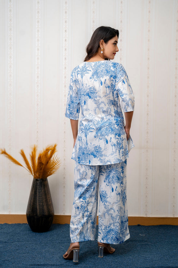 Azure Bloom Botanical Cotton Co-ord Set