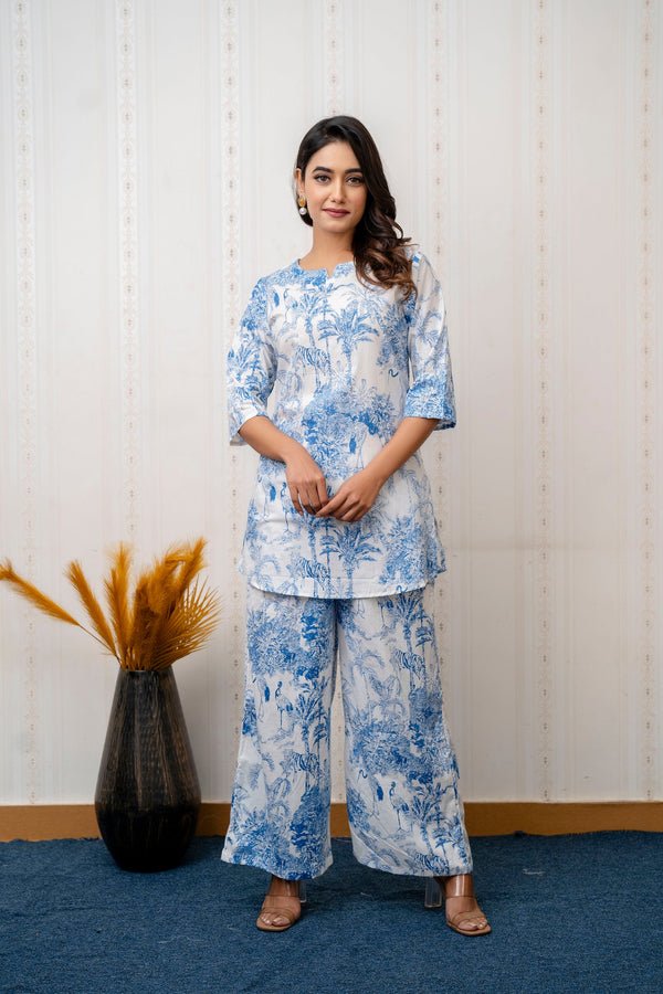 Azure Bloom Botanical Cotton Co-ord Set
