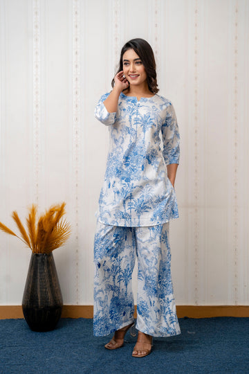 Azure Bloom Botanical Cotton Co-ord Set