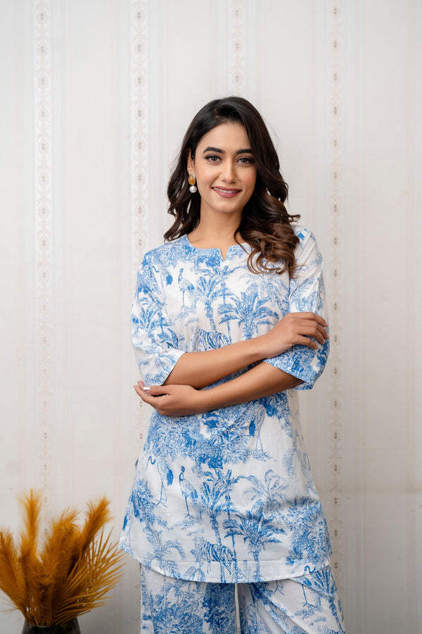 Azure Bloom Botanical Cotton Co-ord Set