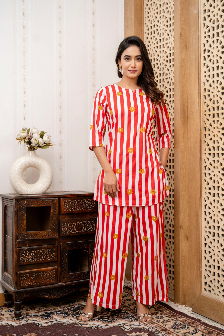 Scarlet Bloom Stripe Cotton Co-ord Set — image 5