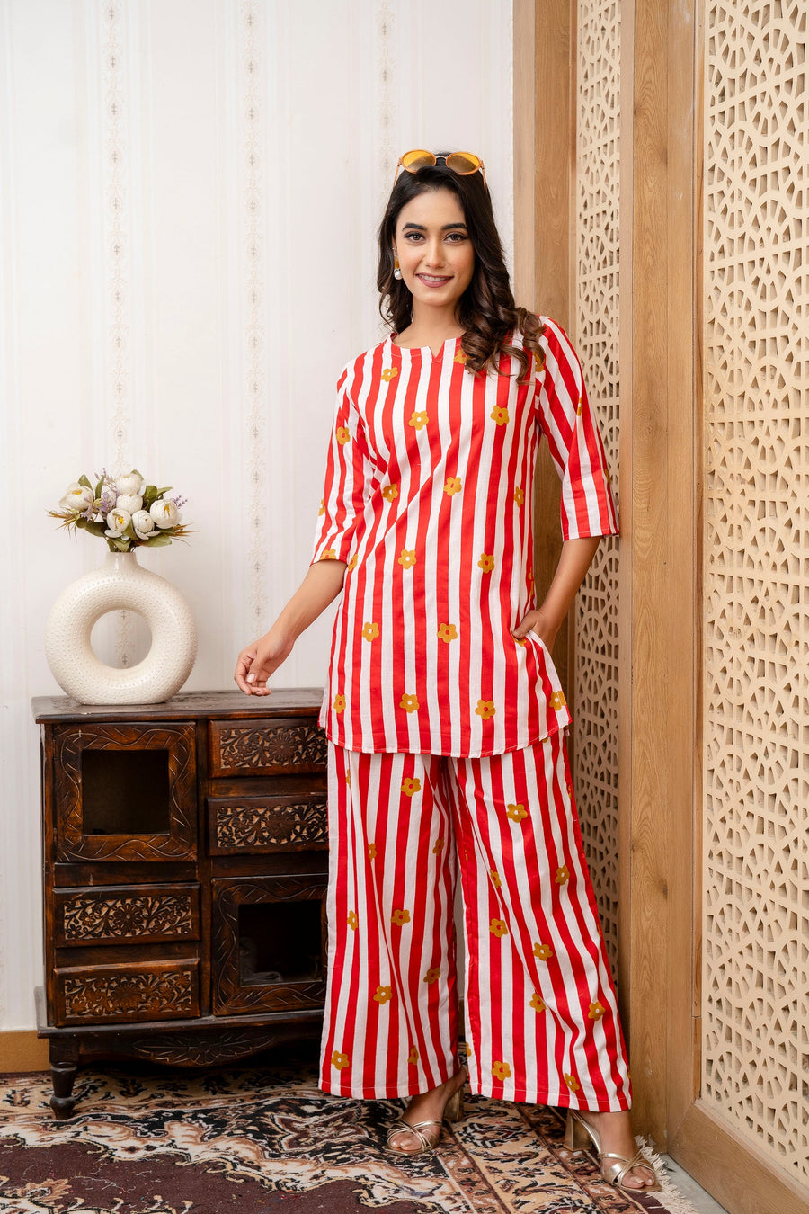 Scarlet Bloom Stripe Cotton Co-ord Set — image 8