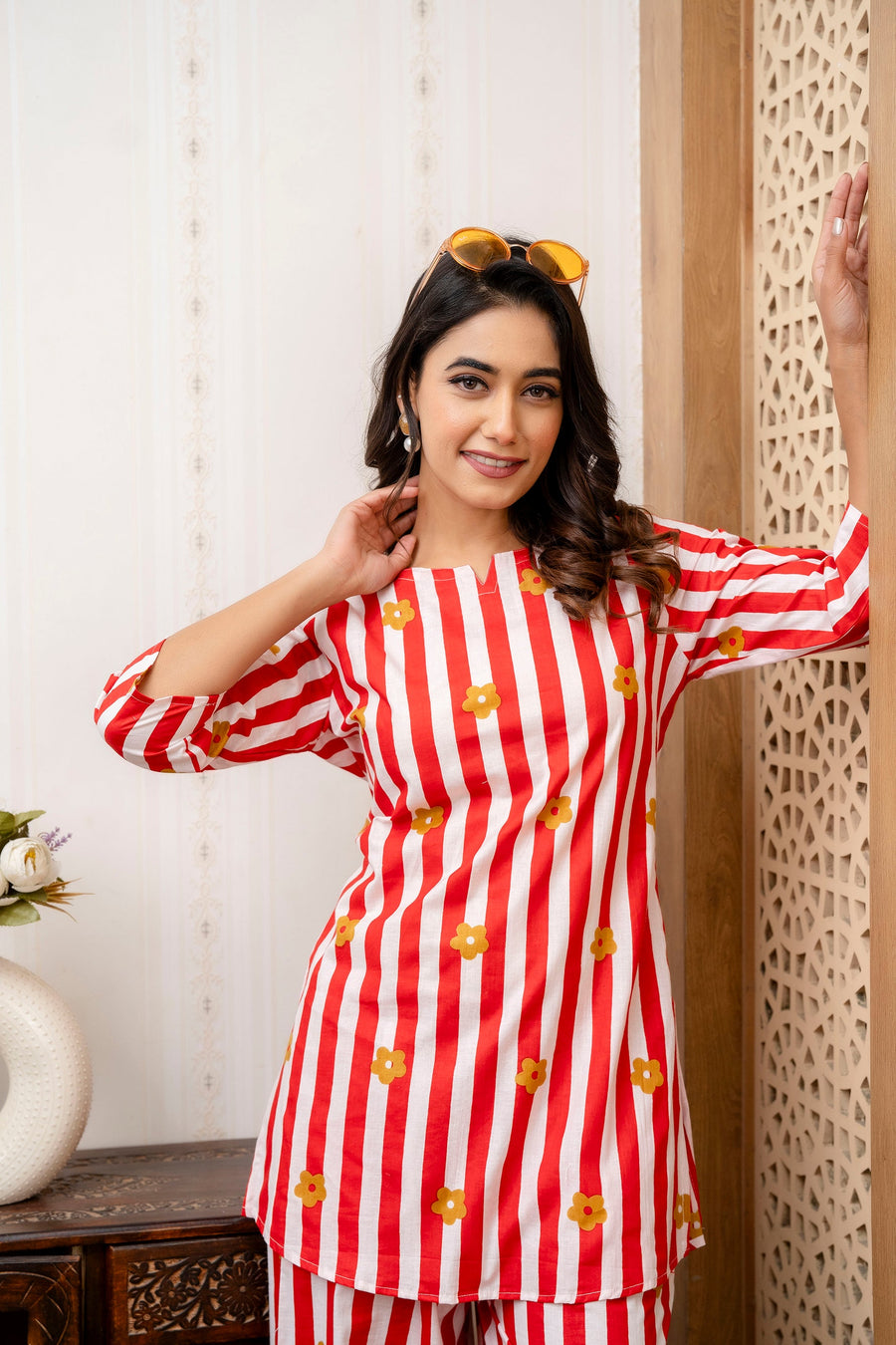 Scarlet Bloom Stripe Cotton Co-ord Set — image 3
