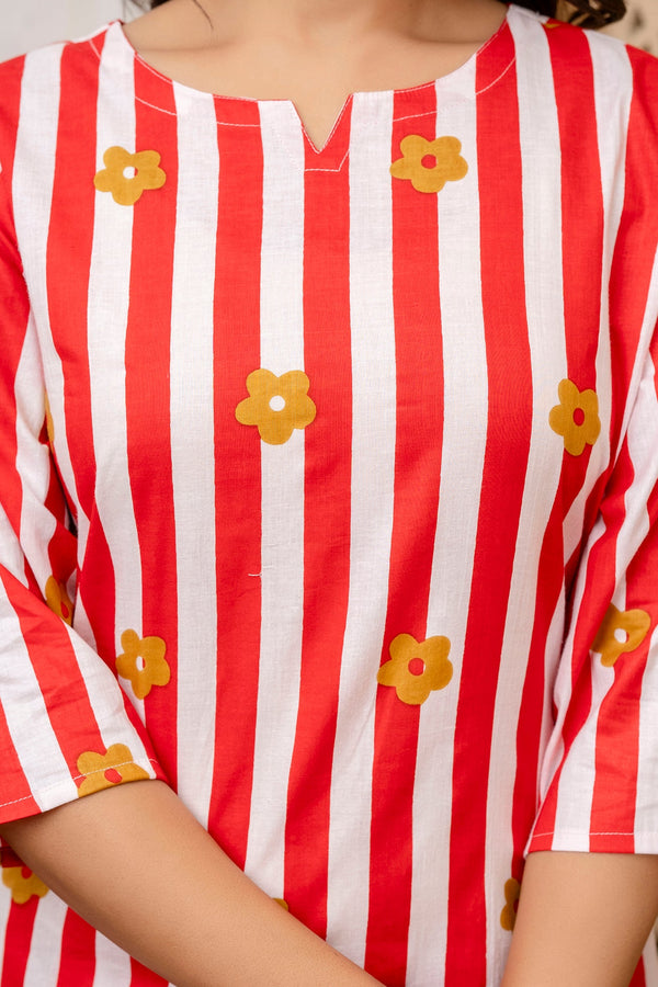 Scarlet Bloom Stripe Cotton Co-ord Set