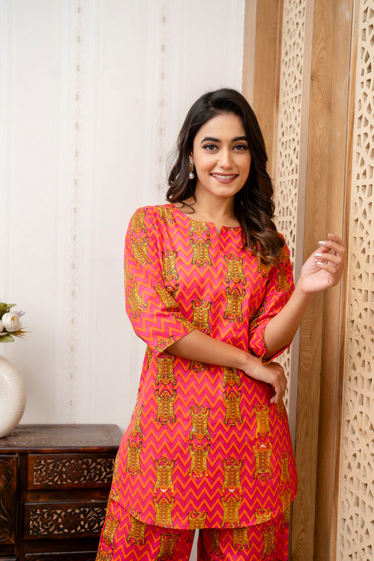 Pink Chevron Charm Cotton Co-ord Set - Me&My