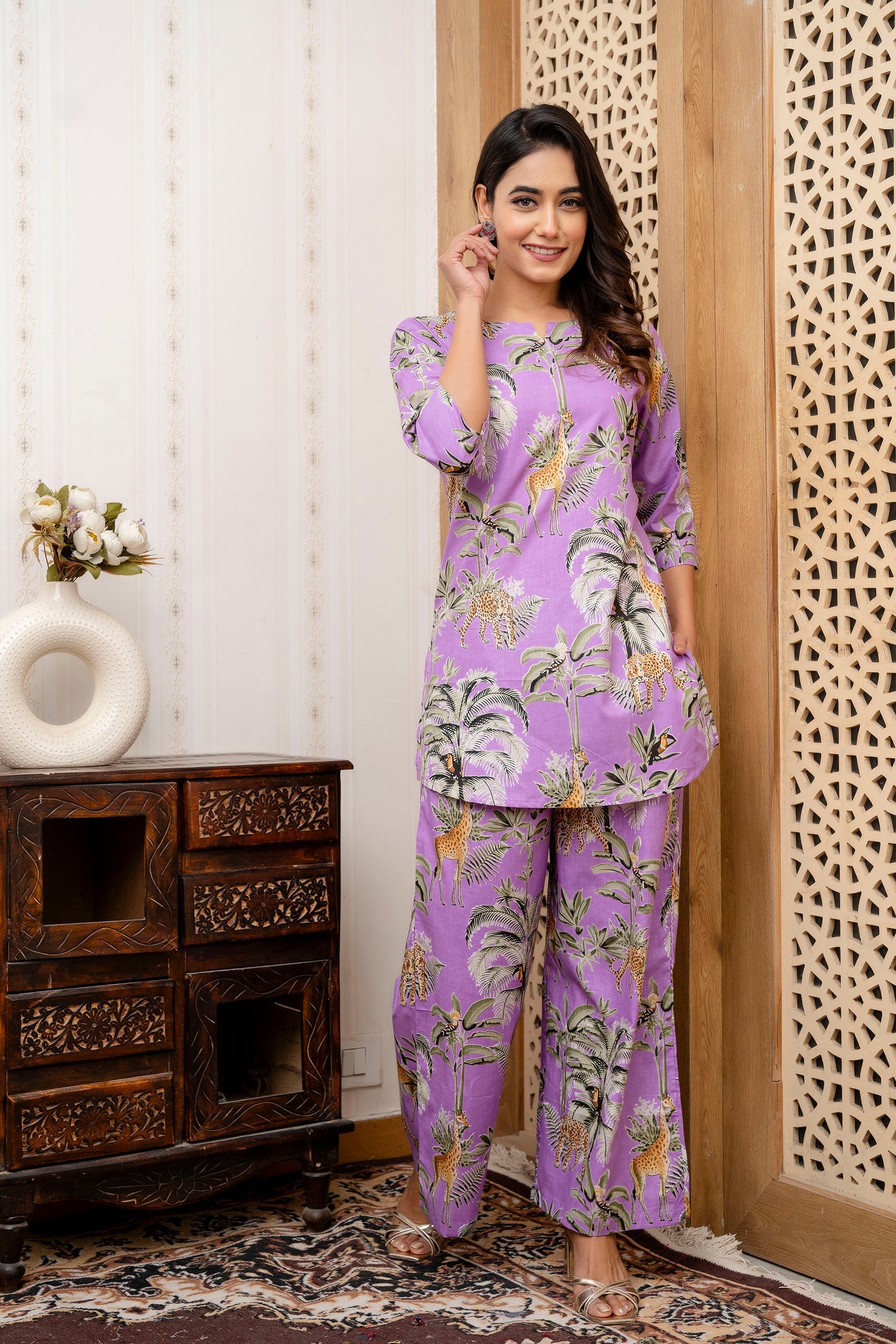 Botanical Elegance Purple Cotton Co-ord Set from Me & My